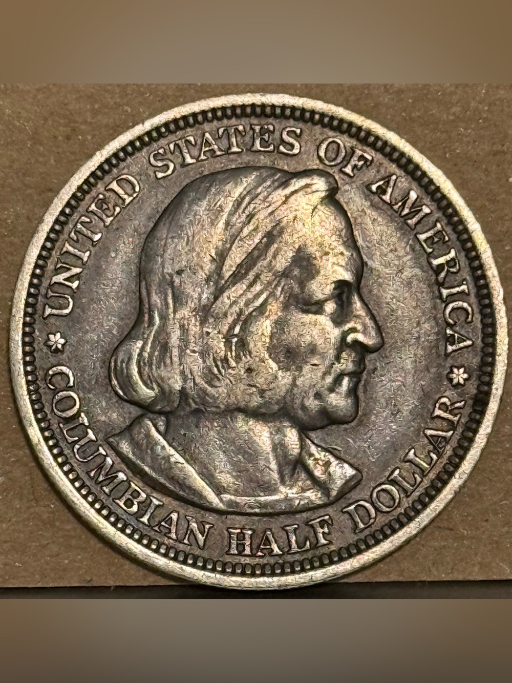 1893 Colombian Silver Half Dollar, 90% Silver • Ungraded AU (About Uncirculated)